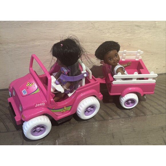 Vtg Barbie Tommy & Kelly Power Wheels Jeep Pink Black African American Dolls 90s - Picture 1 of 5